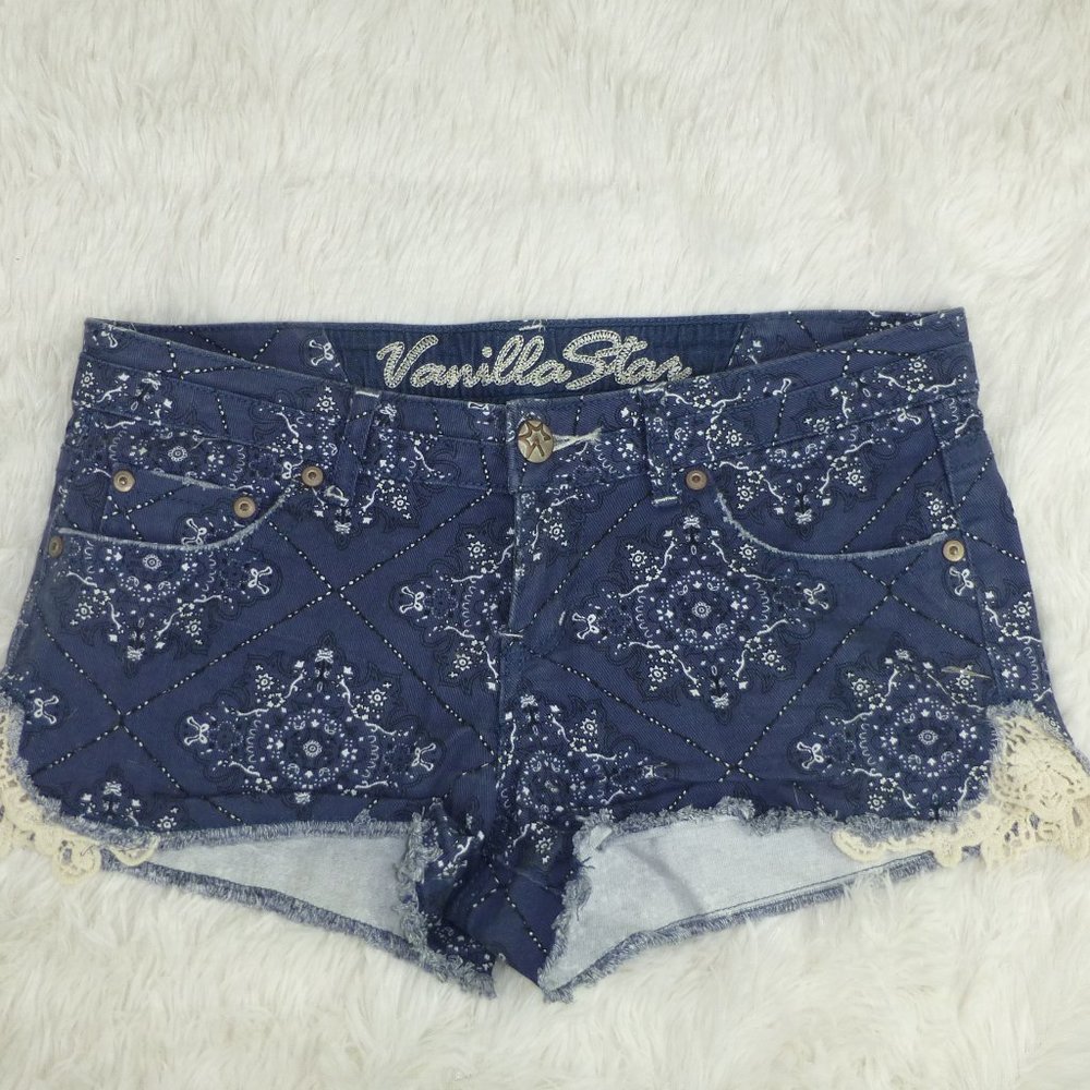 Vanilla Star Blue Short Shorts White Design Lace 9
